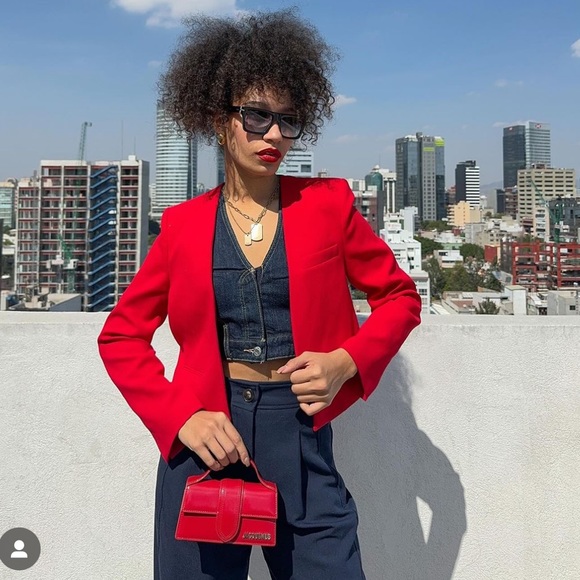 Zara Red Collarless Crop Blazer - Picture 8 of 16